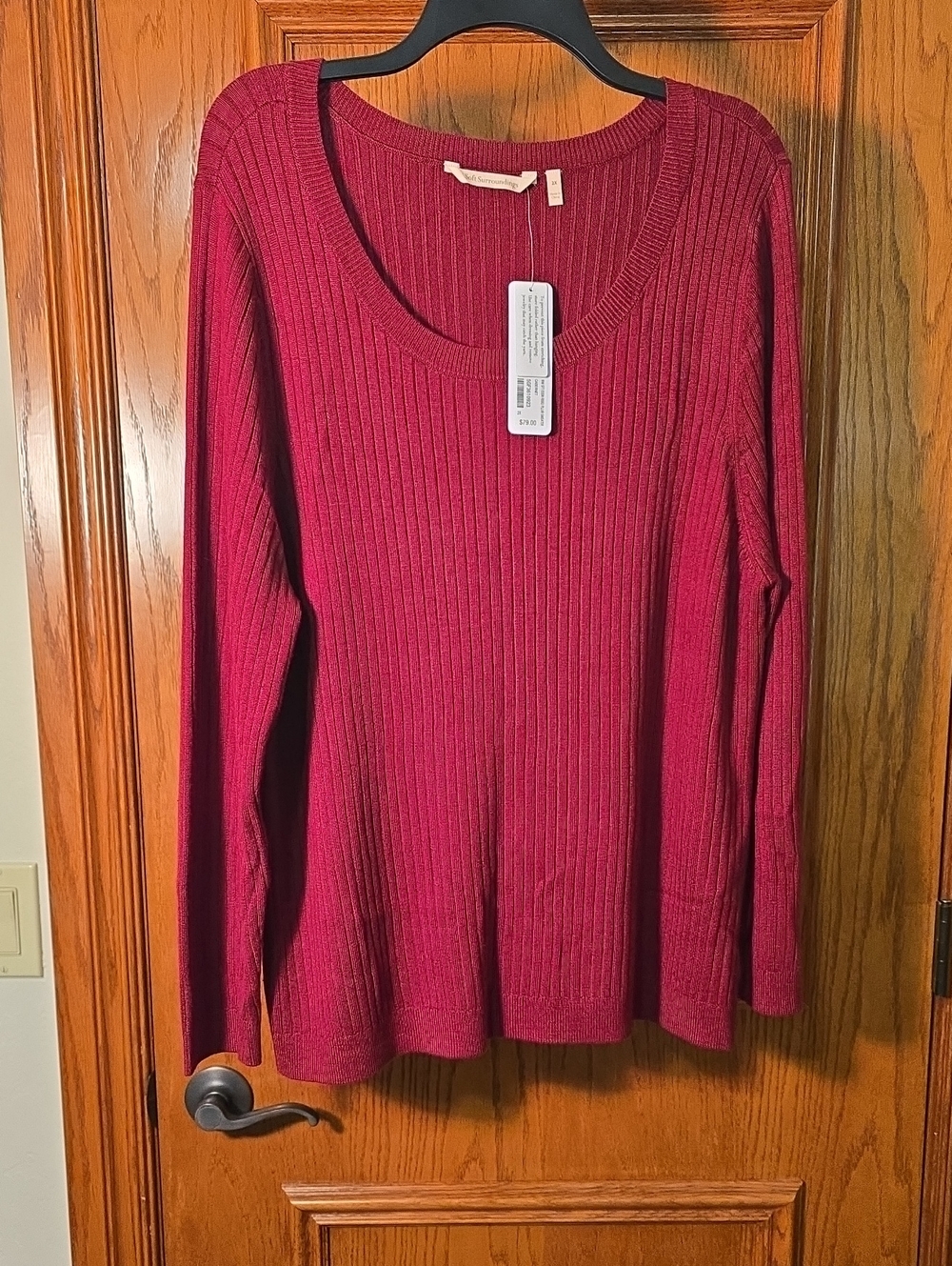 Soft Surrondings, Women's Ribbed Scoop Neck Sweater - Burgundy